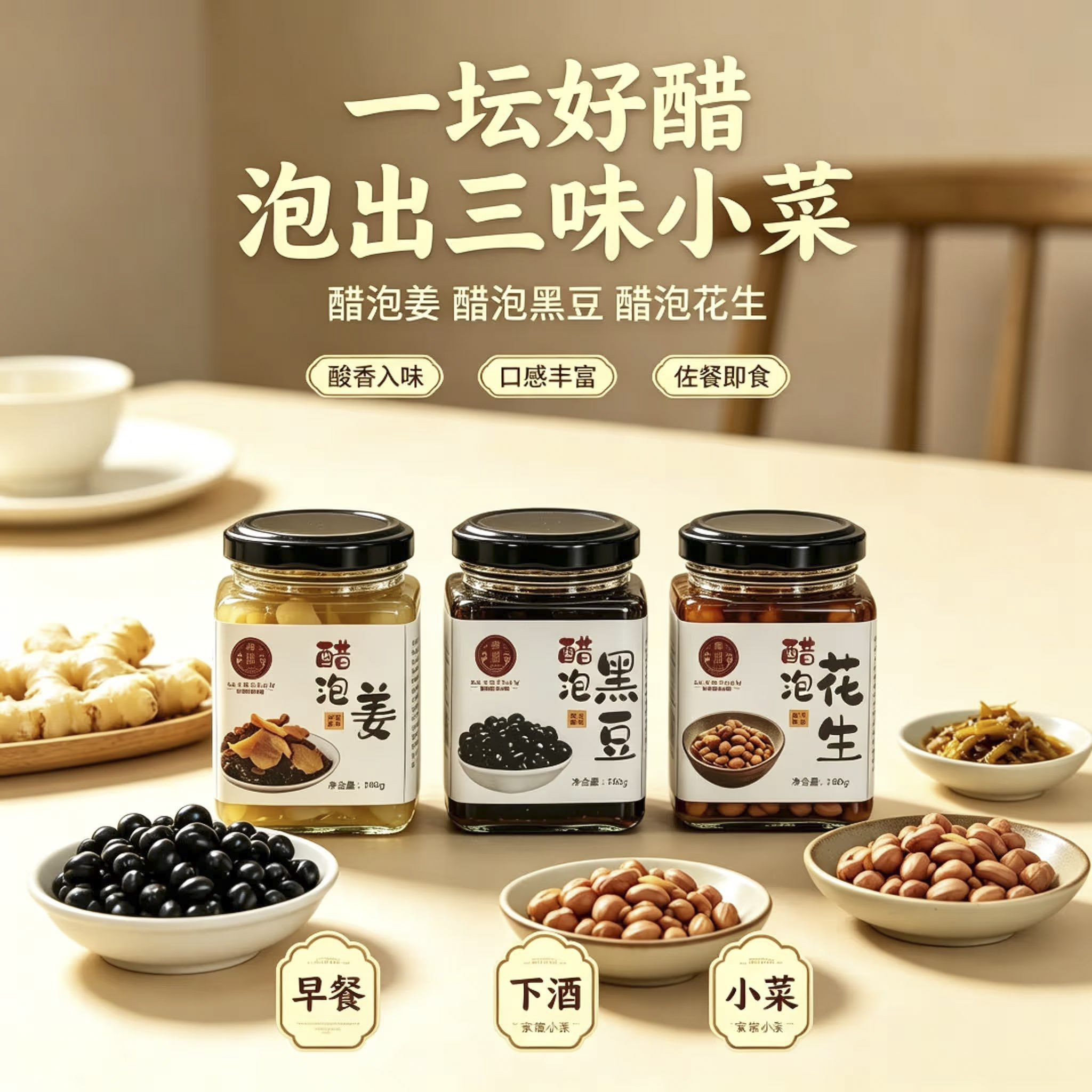 康源醋泡花生、醋泡黑豆、醋泡姜